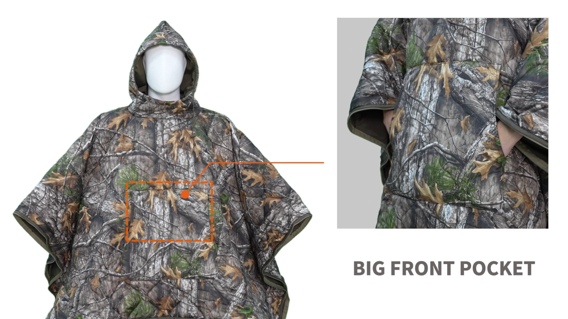 Amazon.com: Tongcamo Poncho Liner Hoodie with Pocket Insulated